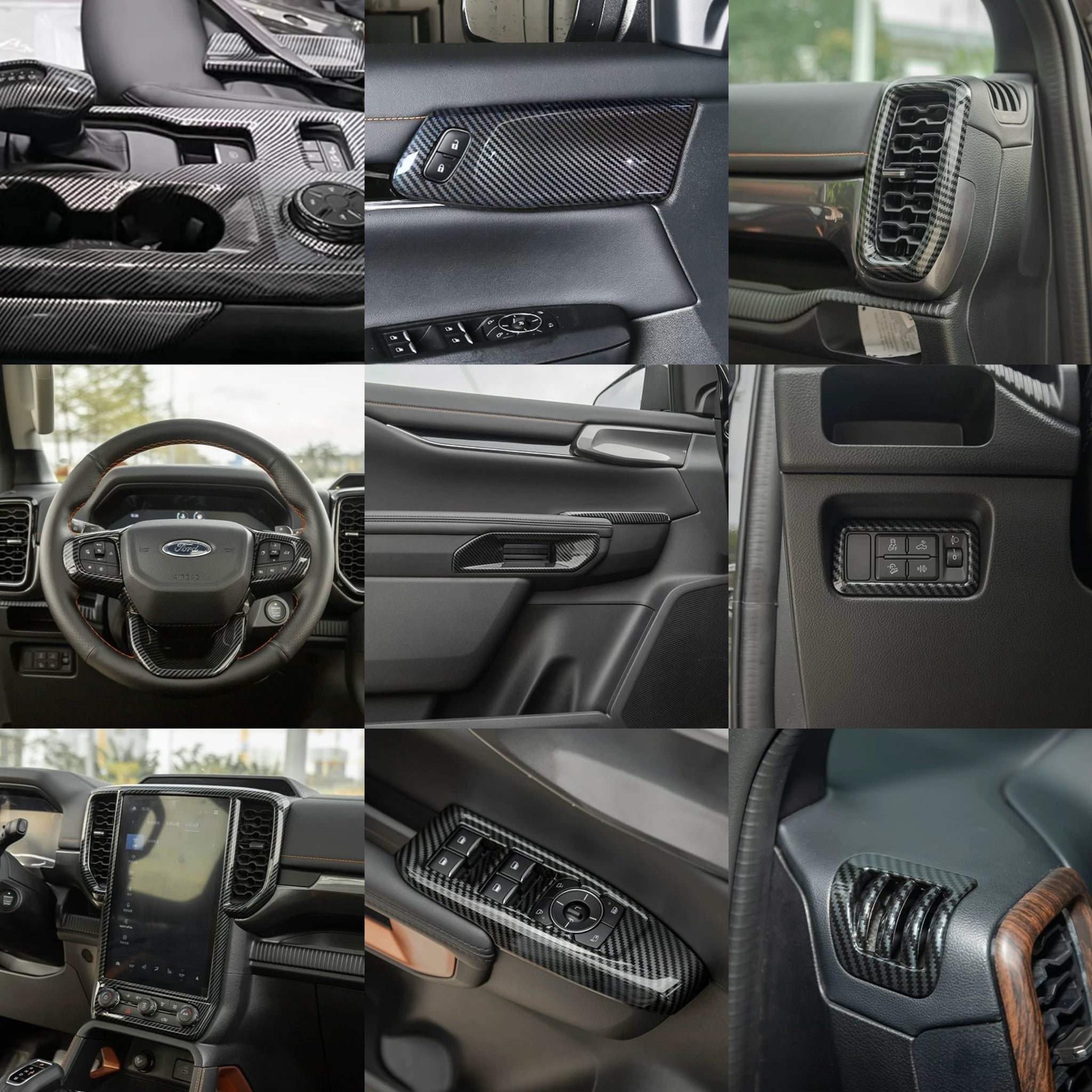 Carbon Fiber Interior Trim Cover for Ford Ranger 2022+ New Ranger