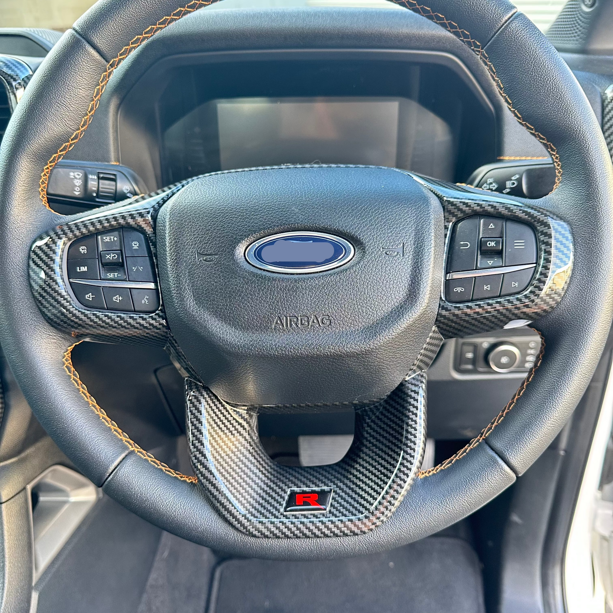 Carbon Fiber Interior Steering Wheel Trim Cover for Ford Ranger 2022+ New Ranger