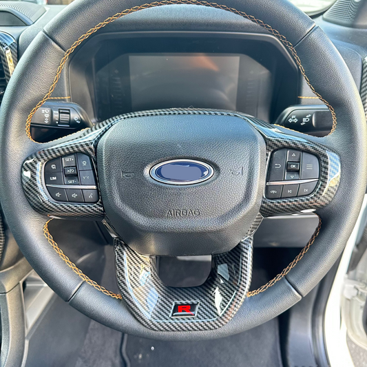 Carbon Fiber Interior Steering Wheel Trim Cover for Ford Ranger 2022+ New Ranger